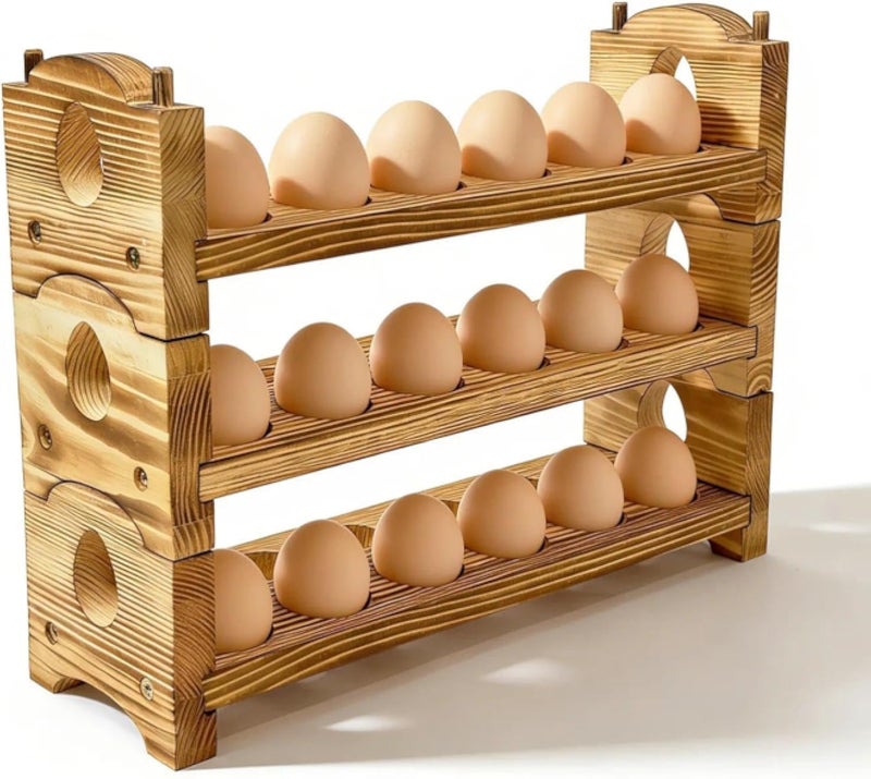 حامل بيض لتزيين سطح المطبخ - حامل بيض خشبي طازج - رفوف تنظيم بيض من خشب الصنوبر