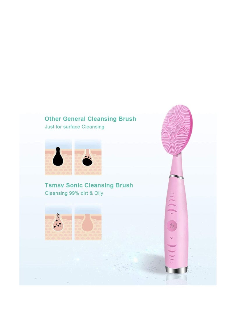 NIBEMINENT Sonic Facial Cleansing Brush, Waterproof Vibrating Rechargeable Face Brush for Deep Cleansing, Gentle Exfoliating and Massaging, 5 Adjustable Speeds (Pink) - Image 2