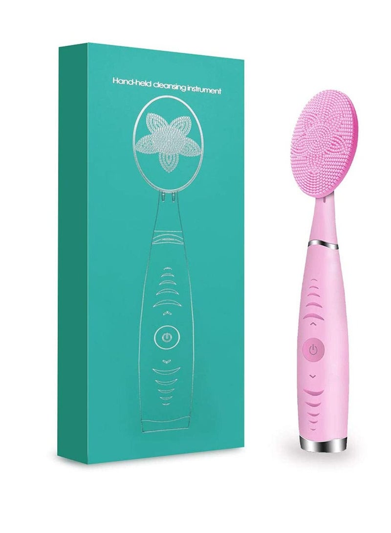 NIBEMINENT Sonic Facial Cleansing Brush, Waterproof Vibrating Rechargeable Face Brush for Deep Cleansing, Gentle Exfoliating and Massaging, 5 Adjustable Speeds (Pink) - Image 1