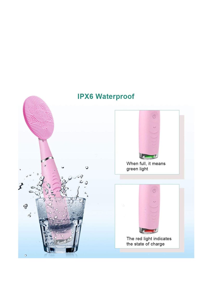 NIBEMINENT Sonic Facial Cleansing Brush, Waterproof Vibrating Rechargeable Face Brush for Deep Cleansing, Gentle Exfoliating and Massaging, 5 Adjustable Speeds (Pink) - Image 4