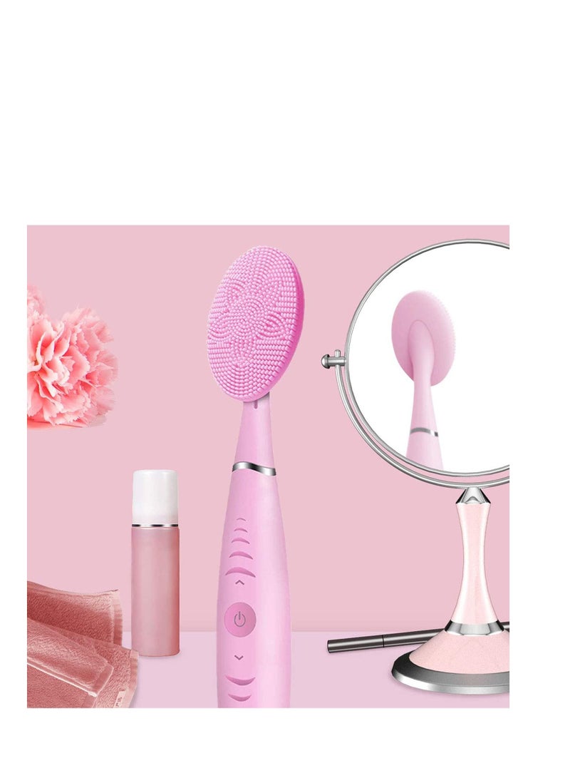 NIBEMINENT Sonic Facial Cleansing Brush, Waterproof Vibrating Rechargeable Face Brush for Deep Cleansing, Gentle Exfoliating and Massaging, 5 Adjustable Speeds (Pink) - Image 5