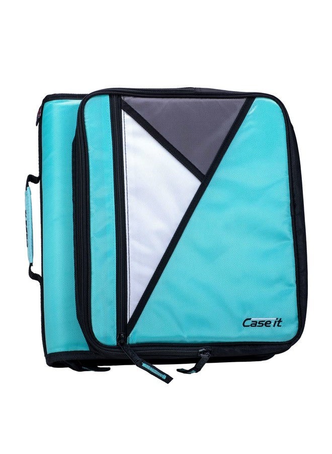 Case it The Universal Zipper Binder - 2 Inch O-Rings - Padded Pocket That Holds up to 13 Inch Laptop/Tablet - Multiple Pockets - 400 Page Capacity - Comes with Shoulder Strap - Mint Blue LT-007 - Image 1