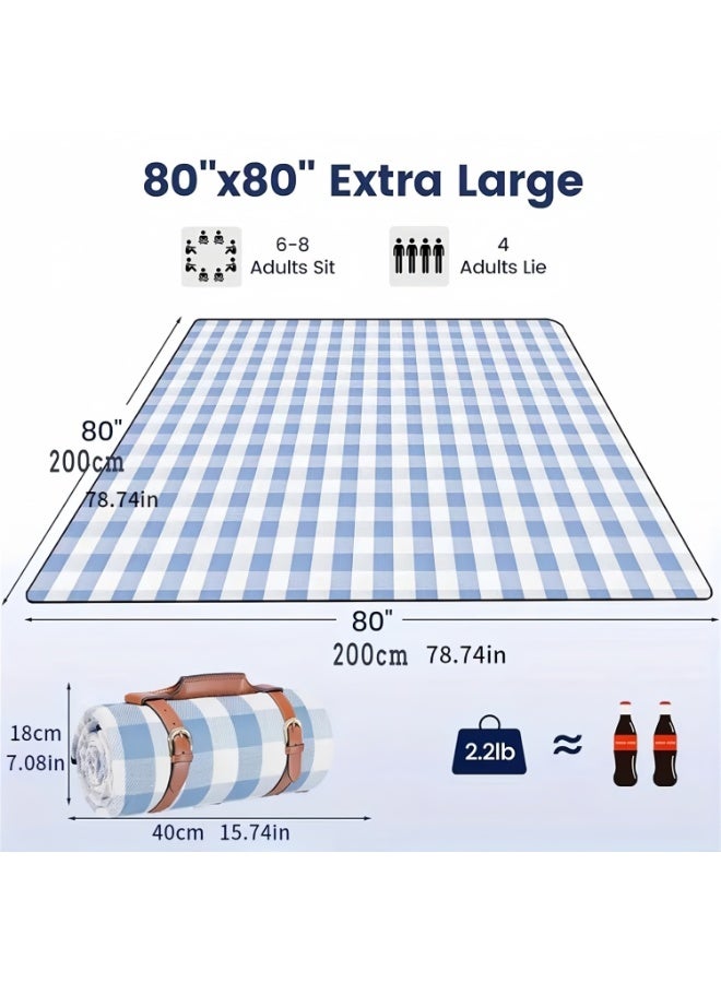 Portable Extra Large Picnic Blanket 200 x 200 cm, Waterproof & Sandproof Camping Mat, Foldable 3-Layer Outdoor Blanket for 6-8 Adults – for Camping, Park, Beach, Grass (Light Blue) - Image 2