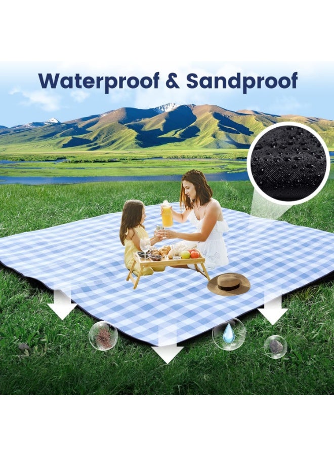 Portable Extra Large Picnic Blanket 200 x 200 cm, Waterproof & Sandproof Camping Mat, Foldable 3-Layer Outdoor Blanket for 6-8 Adults – for Camping, Park, Beach, Grass (Light Blue) - Image 5