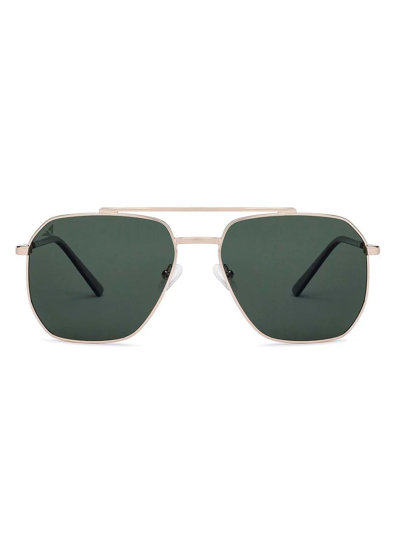 فينسينت تشيس Vincent Chase By Lenskart | Gold Green Solid Full Rim Rectangular | METAL CLASSICS | Branded Latest and Stylish Sunglasses | Polarized and 100% UV Protection (UV 400) | Unisex | Large | VC S12593/P