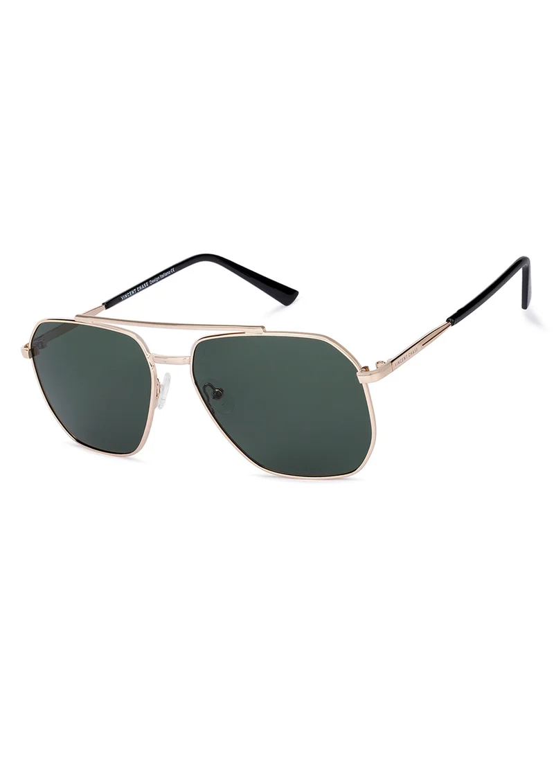 فينسينت تشيس Vincent Chase By Lenskart | Gold Green Solid Full Rim Rectangular | METAL CLASSICS | Branded Latest and Stylish Sunglasses | Polarized and 100% UV Protection (UV 400) | Unisex | Large | VC S12593/P