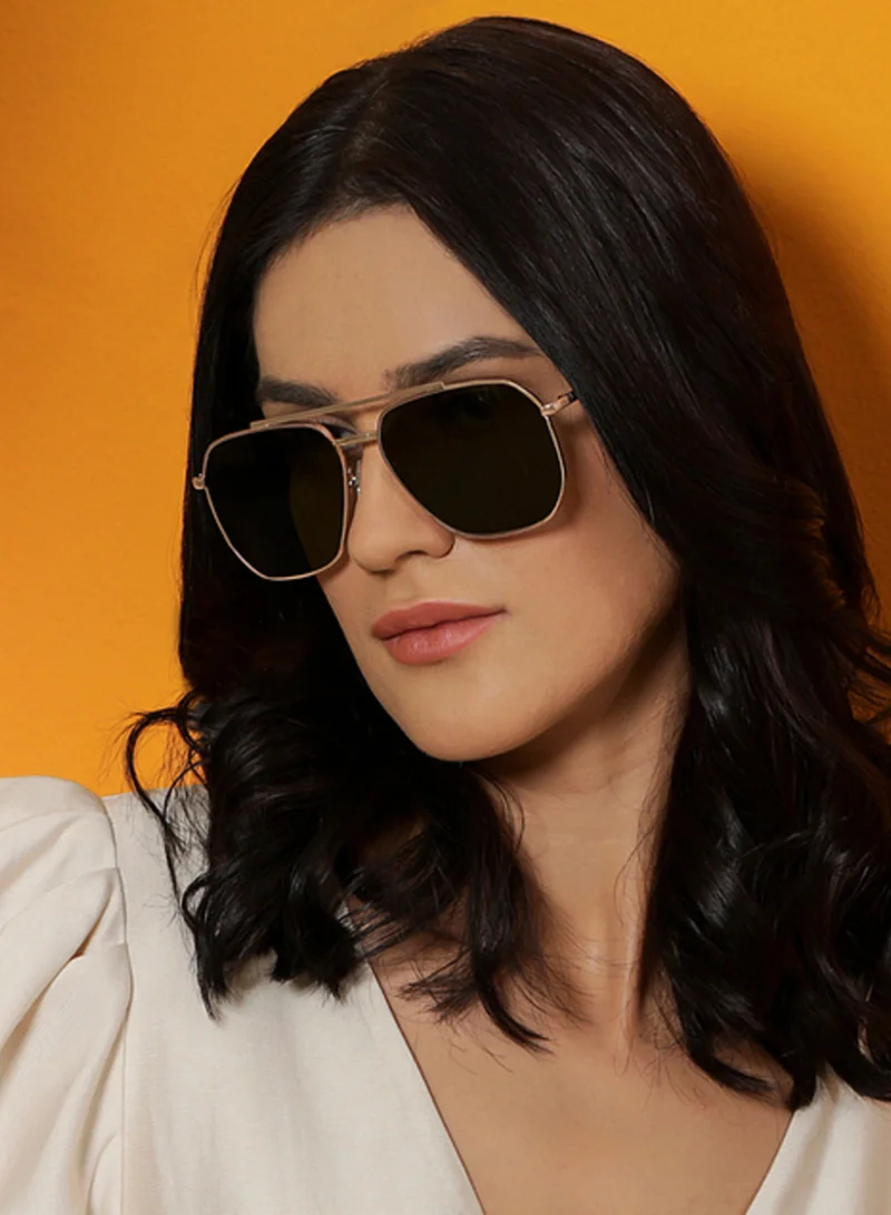 فينسينت تشيس نظارة شمسية فينسنت تشيس | ذهبي أخضر معدن كلاسيك | مستطيلة بإطار كامل | مستقطبة وحماية 100% من الأشعة فوق البنفسجية | للجنسين | كبيرة | VC S12593/P