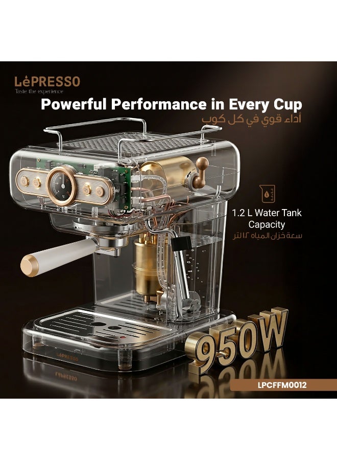 LePRESSO Retro Espresso Coffee Machine Boiler Gauge and Milk Frother, 1.2L Coffee Maker 950W, 15Bar Pump, CUP Warmer, Steam Control, Portable - Black - Image 5