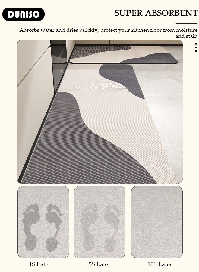 DUNISO 2 PCS  Kitchen Mats and Rugs Set , Non Slip Heavy Duty Standing Mat, Quick Dry Diatom Mud Floor Mat,  Extra Soft and Absorbent Floor Mats for  Kitchen, Bath, Office, Laundry(40*60cm+40*120cm)  - Image 2