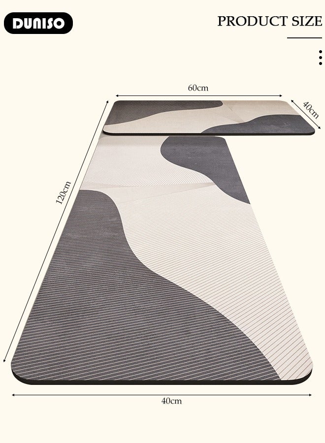 DUNISO 2 PCS  Kitchen Mats and Rugs Set , Non Slip Heavy Duty Standing Mat, Quick Dry Diatom Mud Floor Mat,  Extra Soft and Absorbent Floor Mats for  Kitchen, Bath, Office, Laundry(40*60cm+40*120cm)  - Image 4