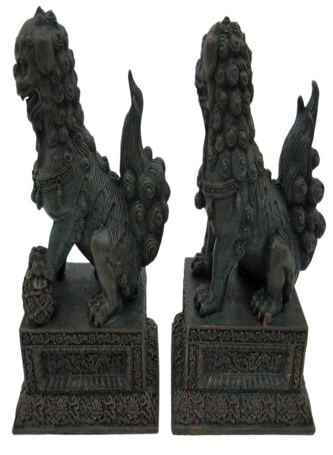 سوميت شركة YTC Summit International، Inc. زوج من تماثيل الأسود الصينية الحجرية الحارسة على قاعدة منقوشة، مجموعة من قطعتين - Image 2