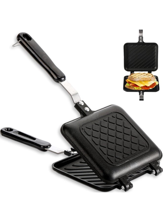 MAKINGTEC Sandwich Maker, Non-stick Grilled Sandwich and Panini Maker Pan with Handle, Stovetop Toasted Sandwich Maker Aluminum Flip Pan for Home Kitchen - Image 1
