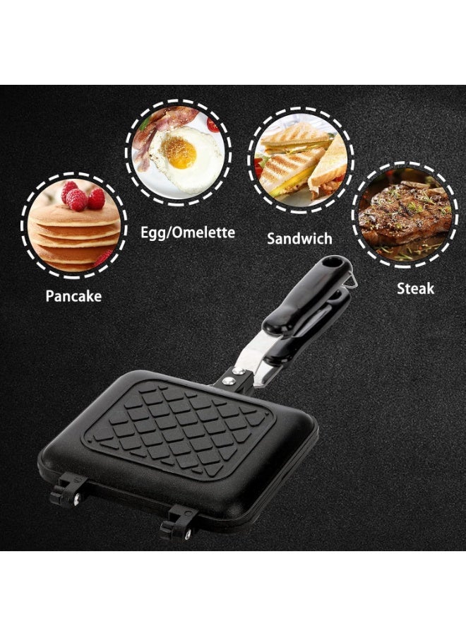 MAKINGTEC Sandwich Maker, Non-stick Grilled Sandwich and Panini Maker Pan with Handle, Stovetop Toasted Sandwich Maker Aluminum Flip Pan for Home Kitchen - Image 3