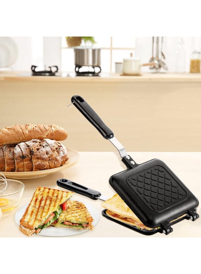 MAKINGTEC Sandwich Maker, Non-stick Grilled Sandwich and Panini Maker Pan with Handle, Stovetop Toasted Sandwich Maker Aluminum Flip Pan for Home Kitchen - Image 2