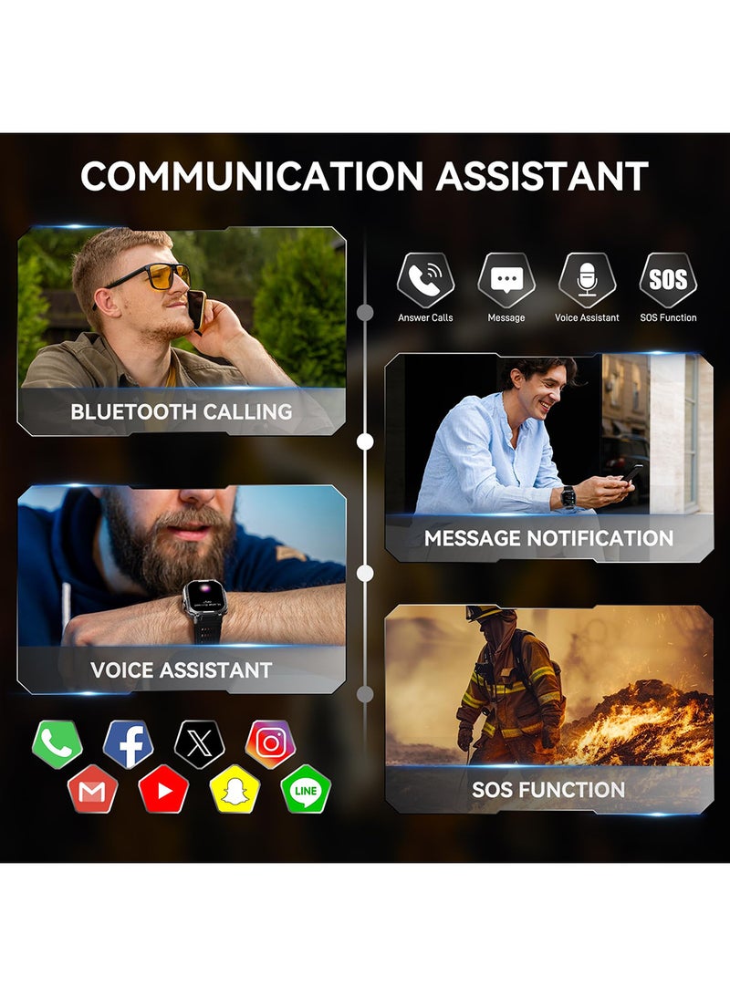 X-level Smart Watch for Men 3ATM Waterproof with Call/LED Flashlight 2.02" HD Big Screen Rugged Tactical Smartwatch with Compass Fitness Tracker with HR/SPO2/Sleep Monitor for iPhone Android (Black) - Image 3