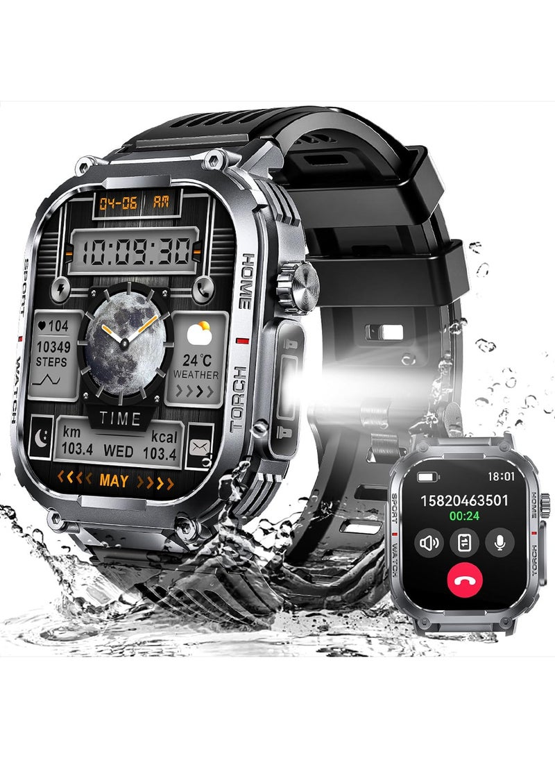 X-level Smart Watch for Men 3ATM Waterproof with Call/LED Flashlight 2.02" HD Big Screen Rugged Tactical Smartwatch with Compass Fitness Tracker with HR/SPO2/Sleep Monitor for iPhone Android (Black) - Image 1