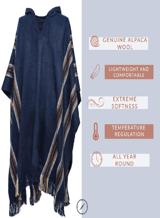 Gamboa Gamboa Genuine Alpaca Mens Poncho with Hood Mexican Pancho Cowboy and Western Poncho for Men - Image 2