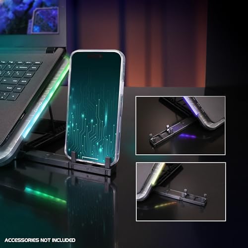 ENHANCE Gaming Voltaic 2 Laptop Cooling Stand - Laptop Cooling Pad with 6 Blue LED Fans, 7 Height Settings, RGB Lighting - Metal Top Cooler Pad with Phone Stand, 2 USB Ports for up to 17 inches - Image 5
