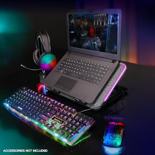 ENHANCE Gaming Voltaic 2 Laptop Cooling Stand - Laptop Cooling Pad with 6 Blue LED Fans, 7 Height Settings, RGB Lighting - Metal Top Cooler Pad with Phone Stand, 2 USB Ports for up to 17 inches - Image 4