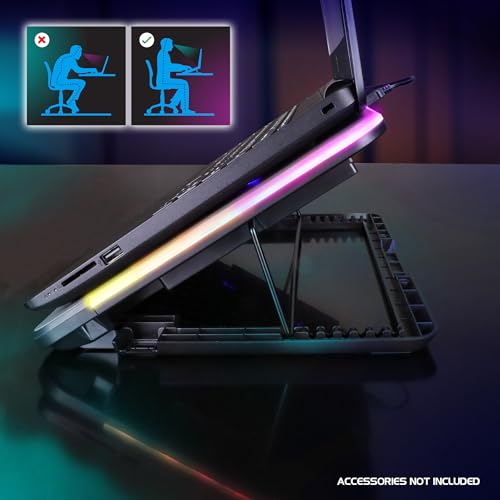 ENHANCE Gaming Voltaic 2 Laptop Cooling Stand - Laptop Cooling Pad with 6 Blue LED Fans, 7 Height Settings, RGB Lighting - Metal Top Cooler Pad with Phone Stand, 2 USB Ports for up to 17 inches - Image 3
