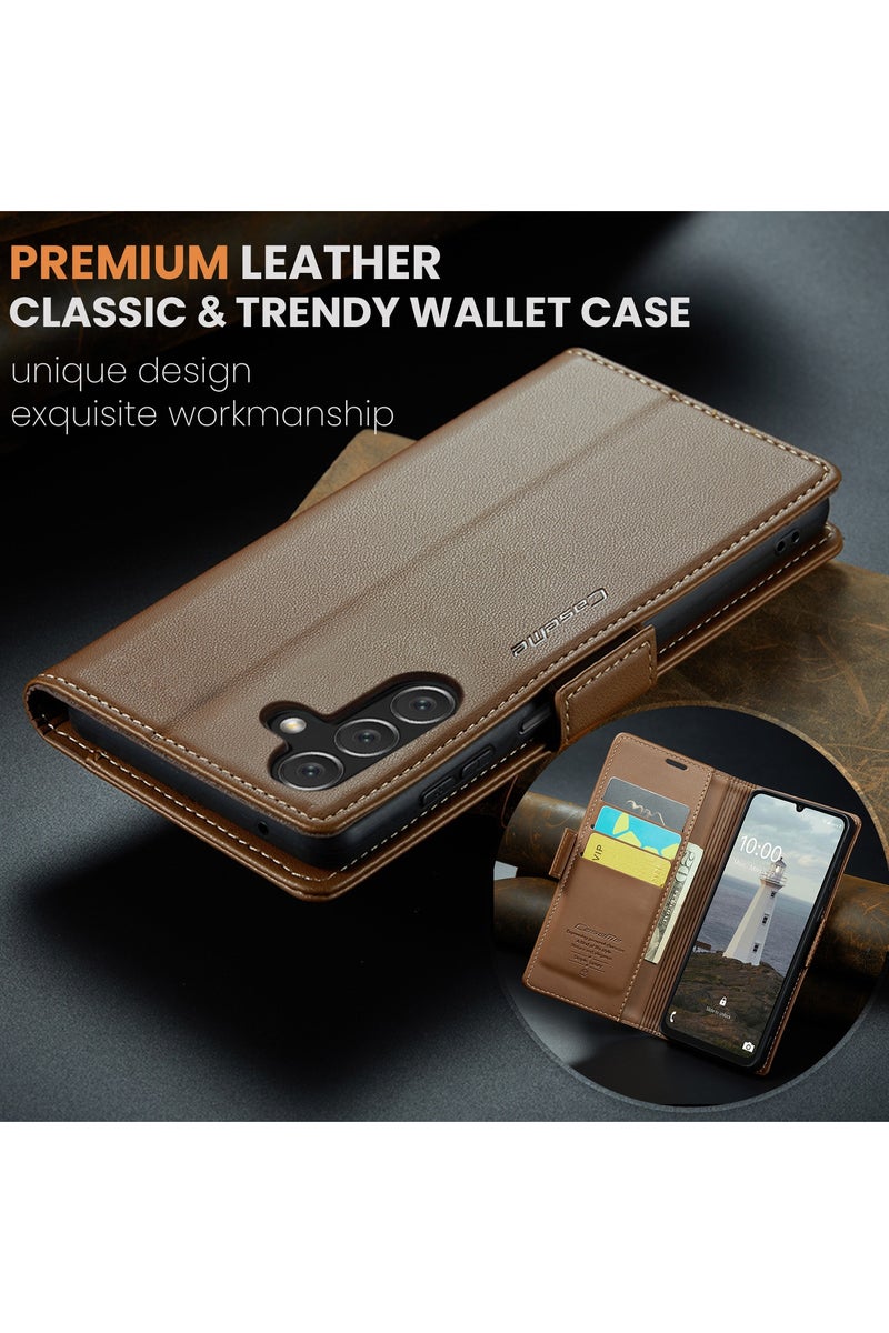 CaseMe Flip Wallet Case For Samsung Galaxy A16 4G/5G RFID Blocking PU Leather Wallet Flip Folio Case with Card Holder Kickstand Shockproof Phone Cover - Brown - Image 5