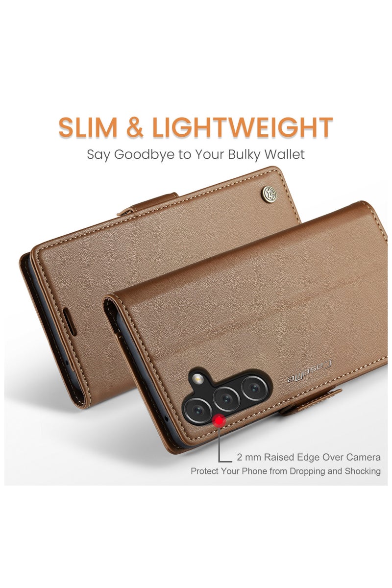 CaseMe Flip Wallet Case For Samsung Galaxy A16 4G/5G RFID Blocking PU Leather Wallet Flip Folio Case with Card Holder Kickstand Shockproof Phone Cover - Brown - Image 3