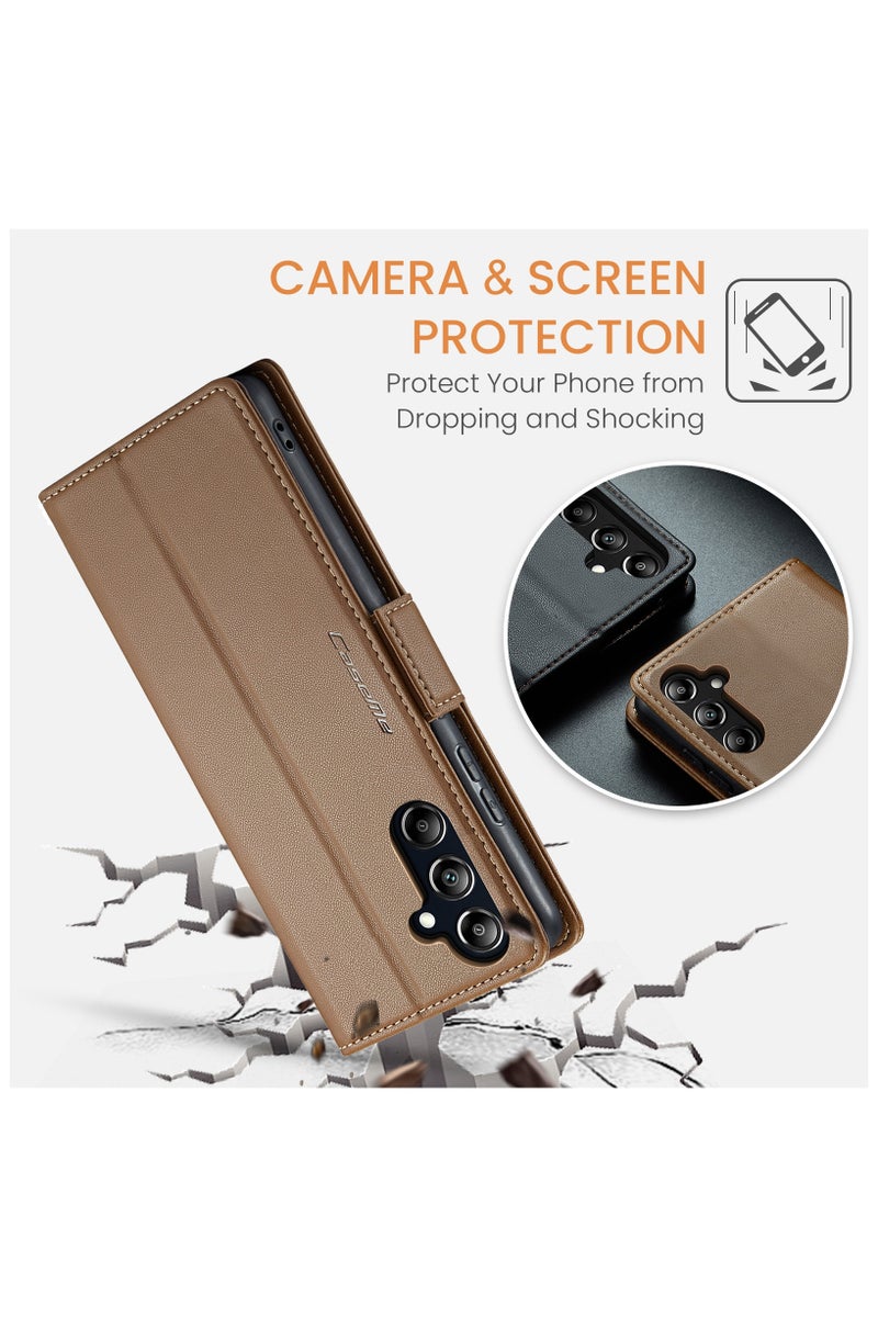 CaseMe Flip Wallet Case For Samsung Galaxy A16 4G/5G RFID Blocking PU Leather Wallet Flip Folio Case with Card Holder Kickstand Shockproof Phone Cover - Brown - Image 4