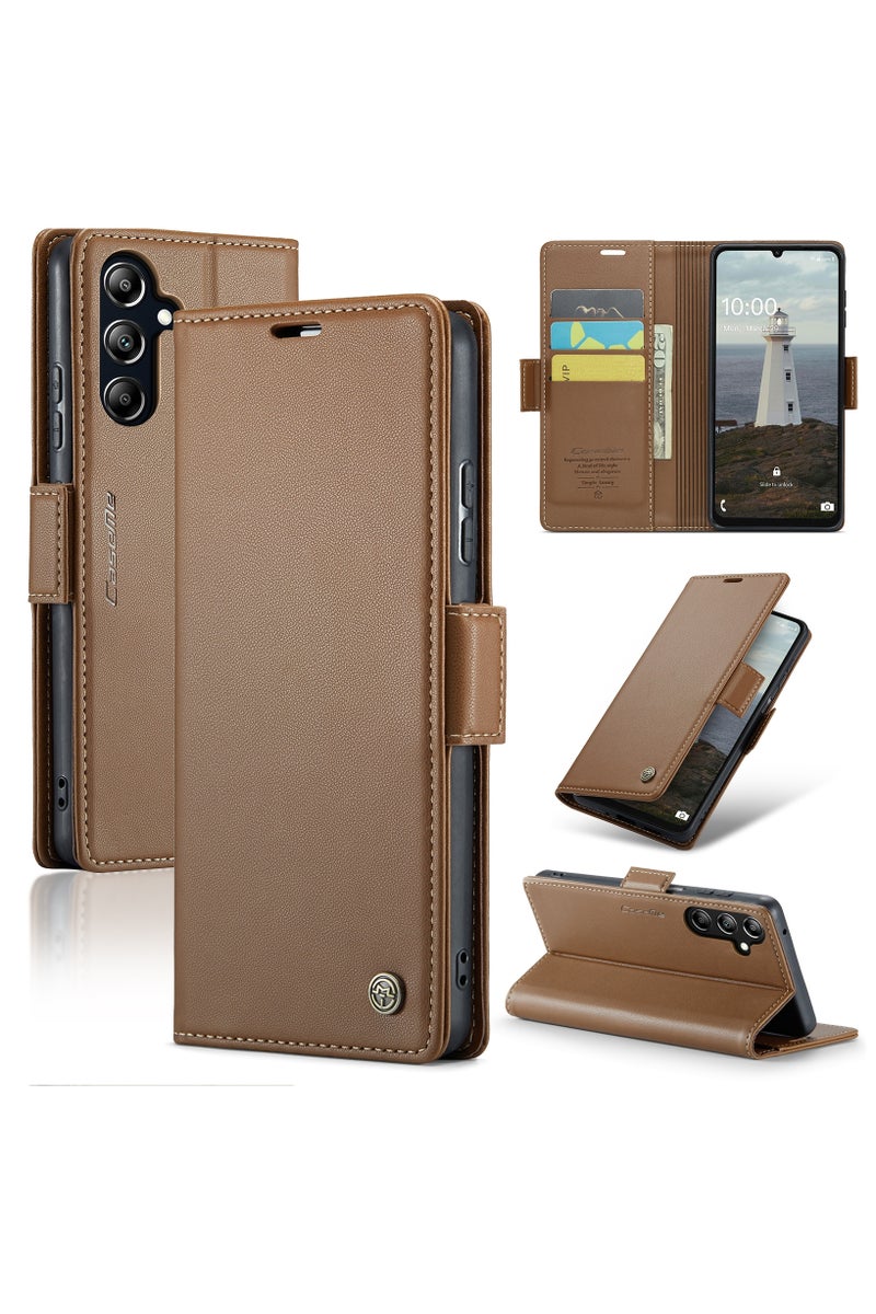 CaseMe Flip Wallet Case For Samsung Galaxy A16 4G/5G RFID Blocking PU Leather Wallet Flip Folio Case with Card Holder Kickstand Shockproof Phone Cover - Brown - Image 1