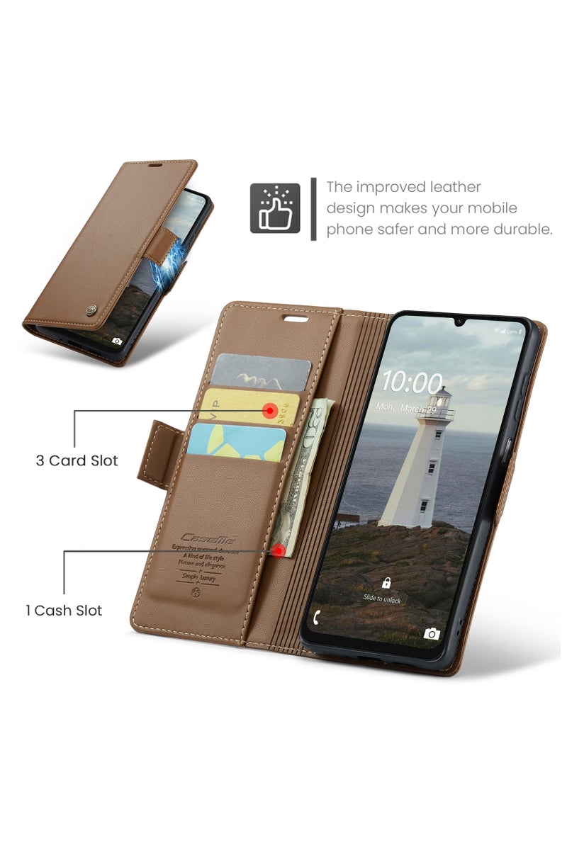 CaseMe Flip Wallet Case For Samsung Galaxy A16 4G/5G RFID Blocking PU Leather Wallet Flip Folio Case with Card Holder Kickstand Shockproof Phone Cover - Brown - Image 2