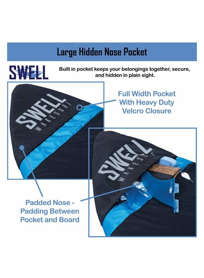 SWELL Wakesurf Adjustable Length Wakesurf Board Sock with Padded Nose and Pocket - Wakeboard Cover - One Size Fits All Surfboard Bag (Pointed Nose - Blue) - Image 4