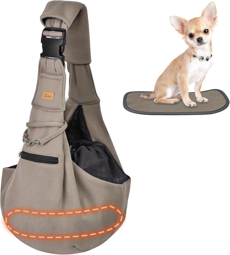 CUBY Puppy Carrier, Adjustable Reversible Cat Dog Sling Carrier for Small Medium Dogs Hands-free Puppy Sling Protect Shoulder Strap with Safety Belt Zipper Pocket Disassembled Bottom Mat for Walking - Image 1