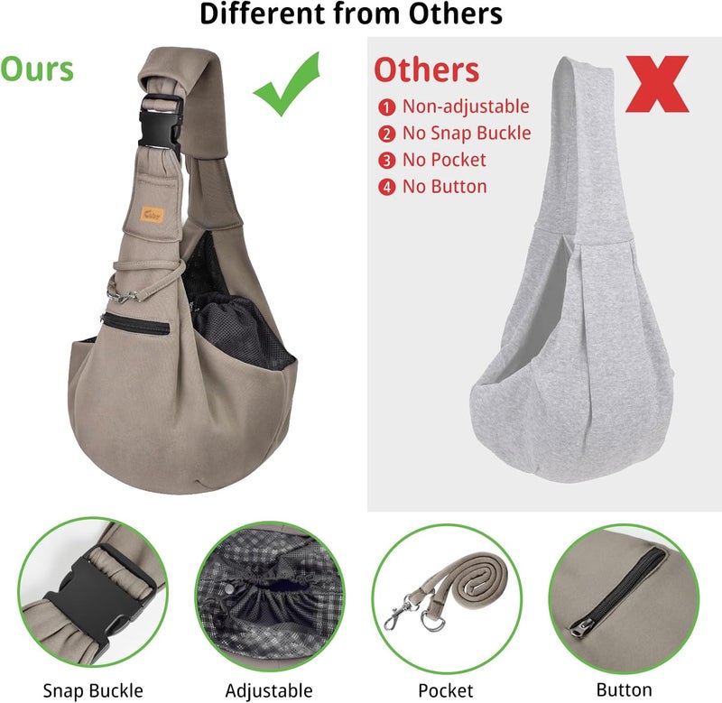 CUBY Puppy Carrier, Adjustable Reversible Cat Dog Sling Carrier for Small Medium Dogs Hands-free Puppy Sling Protect Shoulder Strap with Safety Belt Zipper Pocket Disassembled Bottom Mat for Walking - Image 2