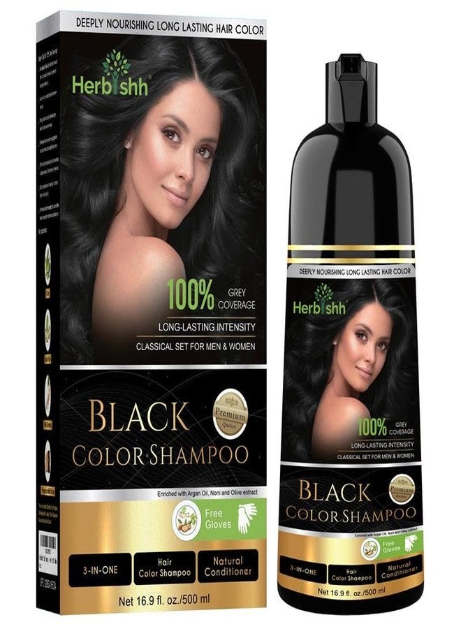 Herbishh Hair Color Shampoo Black (500ml) with 1 Pair of Gloves | Hair & Beard Dye for Men & Women | 3-in-1 Permanent Dye with 100% Grey Coverage Upto 3 Weeks | Long Lasting Salon Like Hair - Image 1