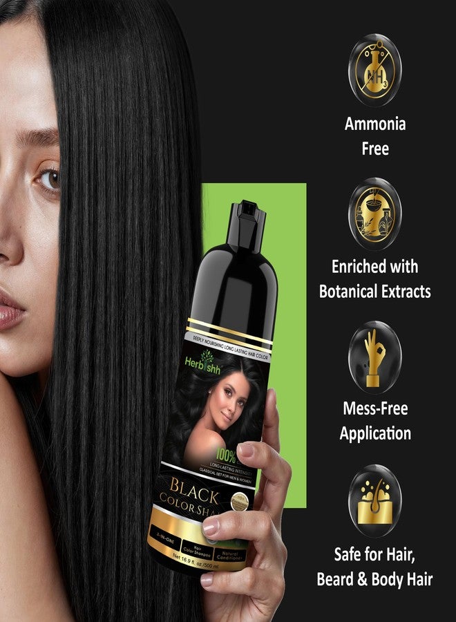 Herbishh Hair Color Shampoo Black (500ml) with 1 Pair of Gloves | Hair & Beard Dye for Men & Women | 3-in-1 Permanent Dye with 100% Grey Coverage Upto 3 Weeks | Long Lasting Salon Like Hair - Image 2