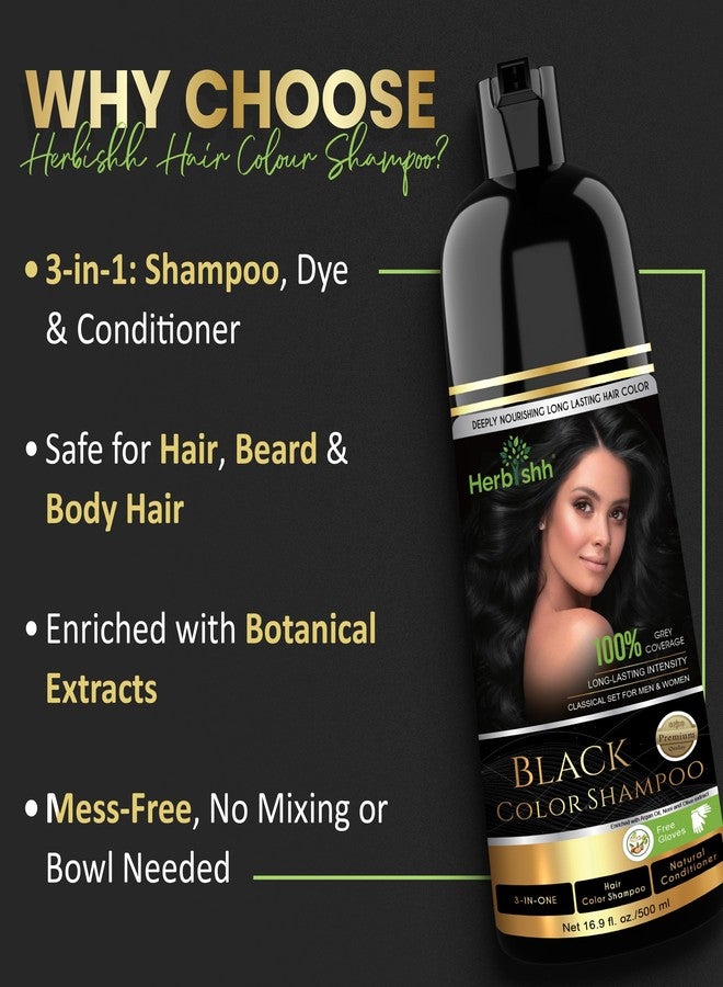 Herbishh Hair Color Shampoo Black (500ml) with 1 Pair of Gloves | Hair & Beard Dye for Men & Women | 3-in-1 Permanent Dye with 100% Grey Coverage Upto 3 Weeks | Long Lasting Salon Like Hair - Image 3