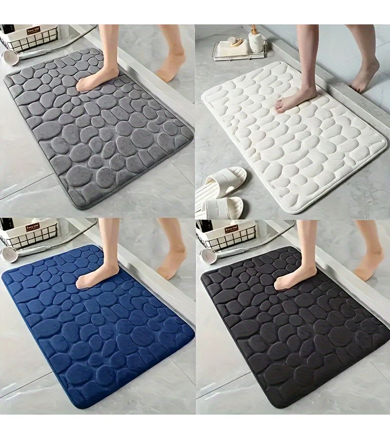 White 40x60cm Coral Velvet Bath Mat Non Slip PVC Bottom Absorbent - Image 1