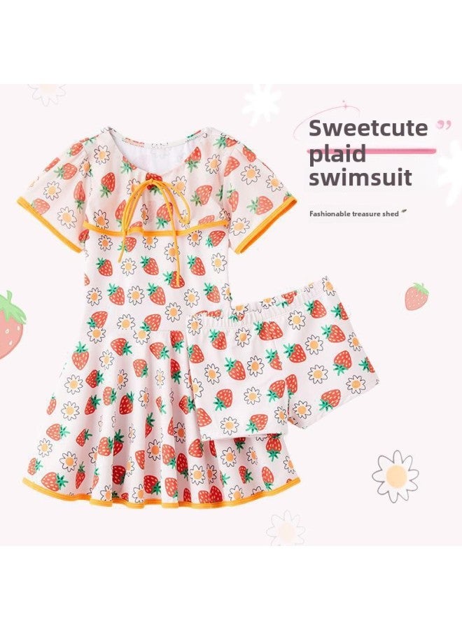 Generic Children's Swimsuit Cute Girl Summer One-piece Swimsuit Strawberry Sweet Swimming Pool Sports Girls Swimming Suit-Color:Strawberry Powder-Size:L - Image 5
