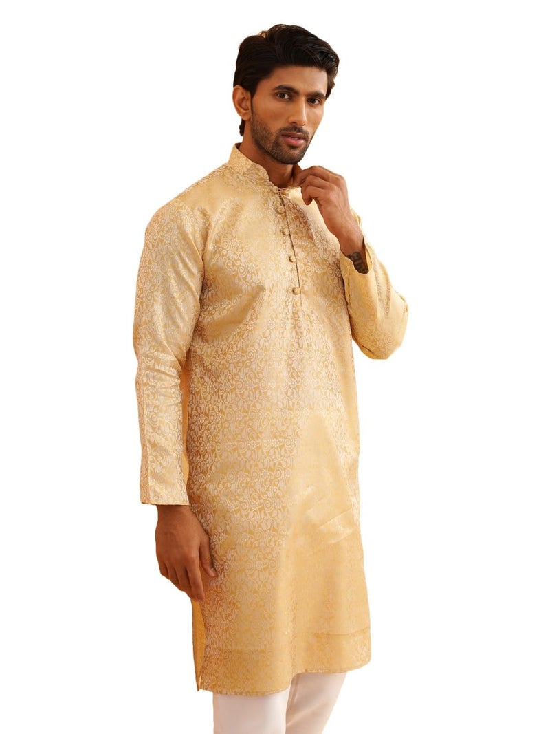 SOJANYA (Since 1958 Men's Silk Blend Paisley Design Gold Only Long Kurta - Image 1