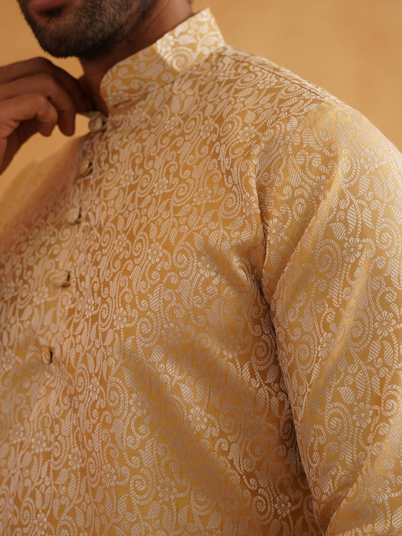 SOJANYA (Since 1958 Men's Silk Blend Paisley Design Gold Only Long Kurta - Image 5