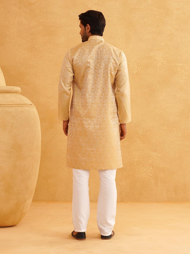 SOJANYA (Since 1958 Men's Silk Blend Paisley Design Gold Only Long Kurta - Image 4