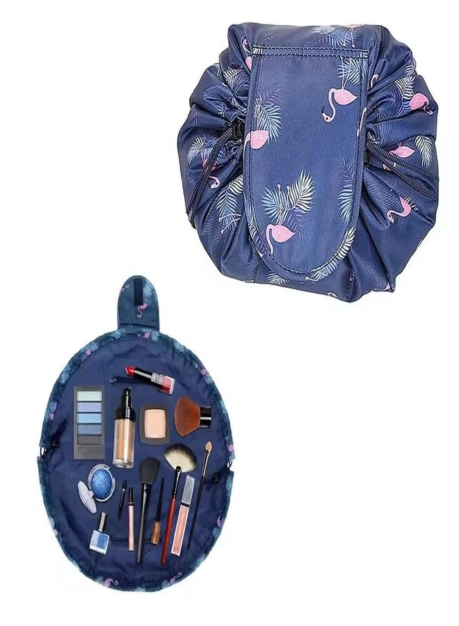Bluwings Waterproof Cosmetic Portable Travel Organizer Toiletry Foldable Lazy Pouch Drawstring Makeup Bag (Navy Blue) - Image 3