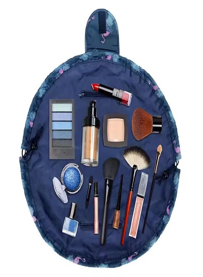 Bluwings Waterproof Cosmetic Portable Travel Organizer Toiletry Foldable Lazy Pouch Drawstring Makeup Bag (Navy Blue) - Image 2