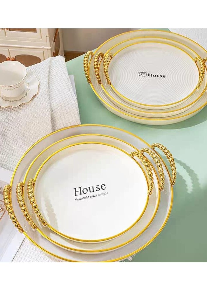 Living - A set of three-piece circular serving trays with an elegant wavy design, sugar/gold - Image 1