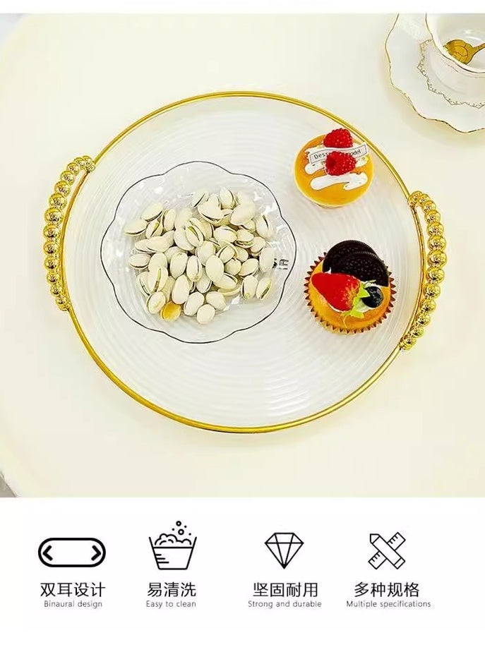 Living - A set of three-piece circular serving trays with an elegant wavy design, sugar/gold - Image 1