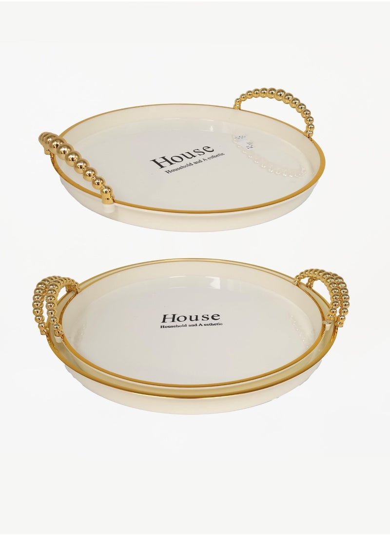 Living - A set of three-piece circular serving trays with an elegant wavy design, sugar/gold - Image 1