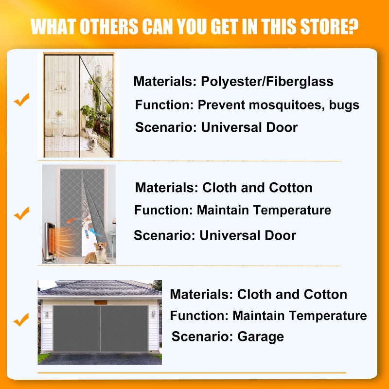 Elytsemoh Garage Screen Doors for 2-Car Garage -16x7FT, Fiberglass 2300g/5.1 Lb Heavy Duty Magnetic Door Screen, Hands-Free with 6 Roll Up Straps for Patio, Outdoor, Gym, Sun House Porch, Black - Image 3
