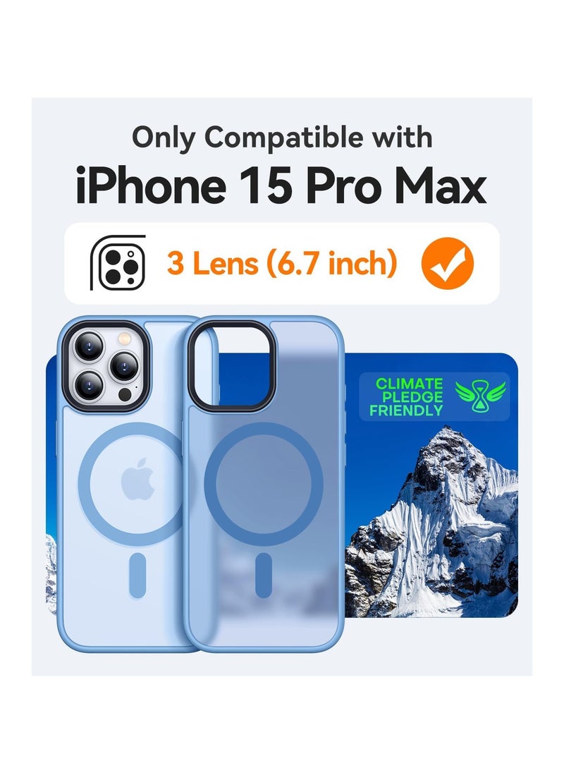 ماركة غير محددة حالة مغناطيسية لـ iPhone 15 Pro Max Case متوافقة مع حماية Magsafe العسكرية للصف العسكري الشفاف غير اللامع في حالة الهاتف المضاد للصدمة (الأزرق الفاتح)  - Image 2