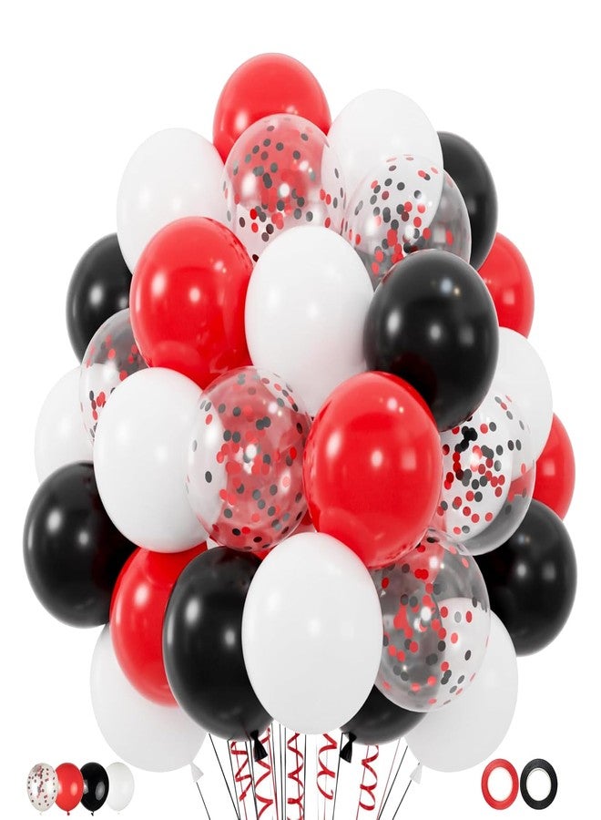 Taeku Black Red White Balloons, 60 Pack 12 Inch Latex Party Balloons with Confetti Balloon for Graduation, Birthday, New Year, Wedding, Halloween Party Decorations - Image 1
