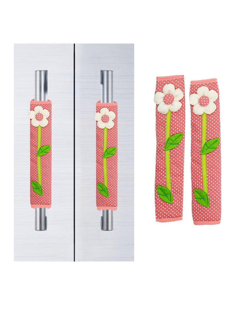 2 Pcs Cloth Refrigerator Door Handle Cover Pastoral Flower Polka Dot Kitchen Appliance Door Handle Cover 