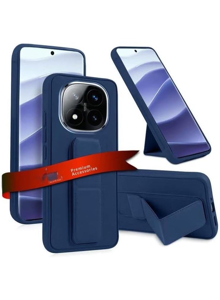 Muzz حافظة ظهر لهاتف Xiaomi Redmi Note 14 Pro مع حامل مغناطيسي للسيارة، غطاء سيليكون ناعم مع قاعدة أفقية ورأسية، حزام للمعصم، حماية كاملة، حافظة مضادة لبصمات الأصابع لهاتف Redmi Note 14 Pro (أزرق) - Image 1